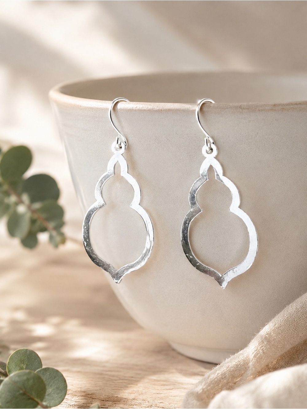 Silver toned Moroccan Quatrefoil Dangke earrings